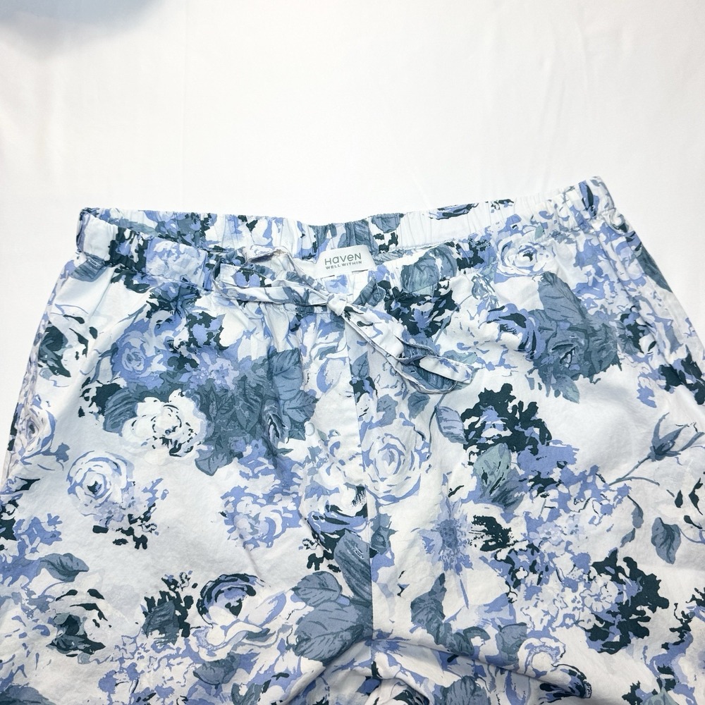 Haven Well Within Pajama Set Womens Medium Organic Cotton Poplin Blue Floral - Picture 6 of 12